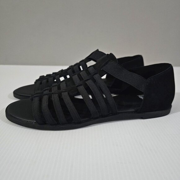NEW Eileen Fisher Rato Sandal Womens Size 7.5 Black Leather Strappy Gladiator - Picture 1 of 12